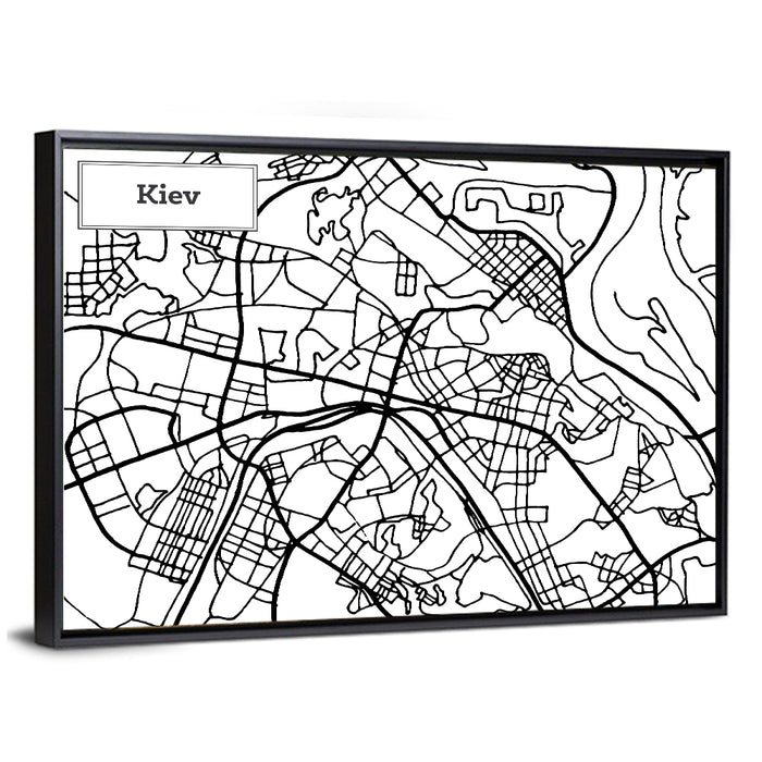 Kiev Street Grid Map Wall Art as a framed canvas