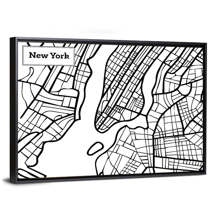 New York City Map, Manhattan Wall Art as a framed canvas