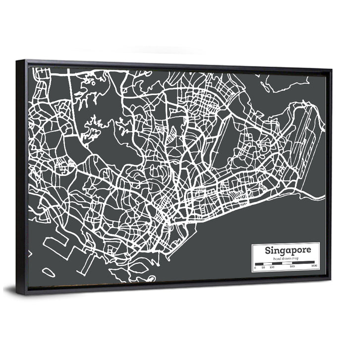 Singapore Minimal City Map Wall Art as a framed canvas