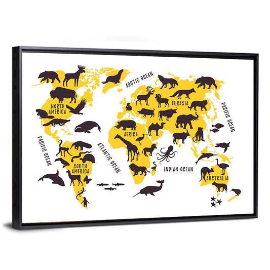 Animals World Map Wall Art