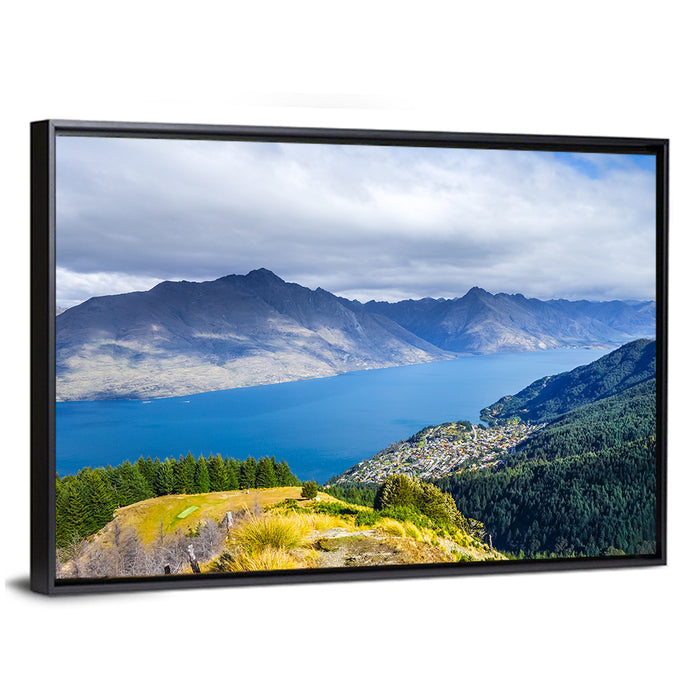 Queenstown Over Lake Wakatipu Wall Art as a framed canvas