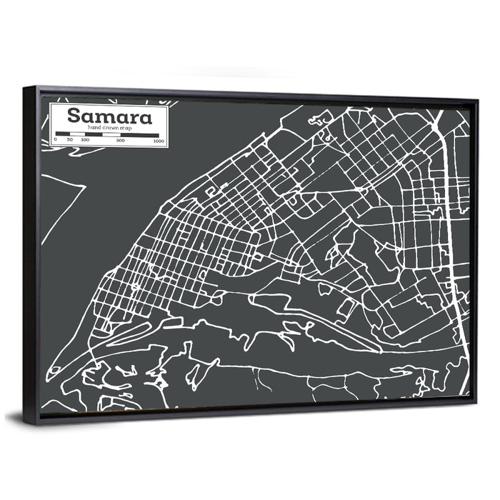 Samara Aerial Map Wall Art as a framed canvas