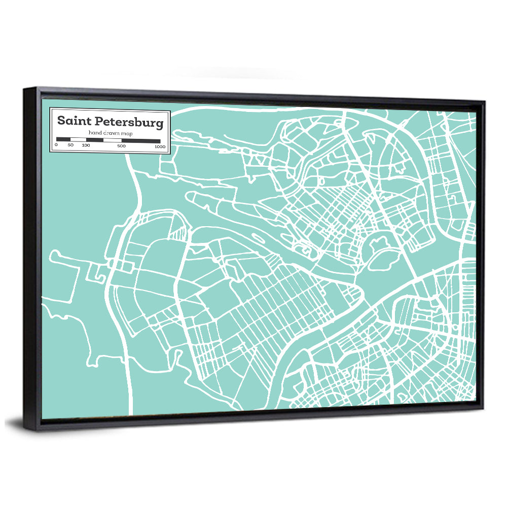 Saint Petersburg Teal City Map Wall Art