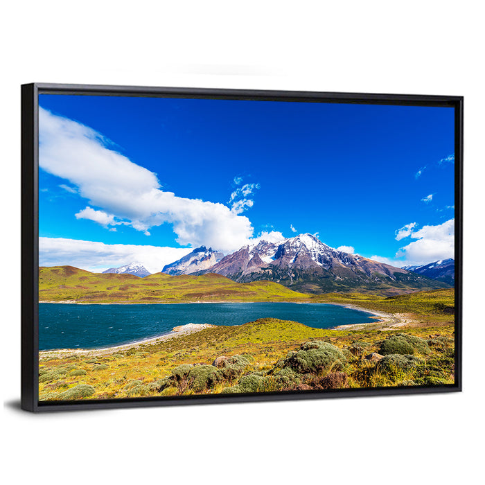 Lake Pehoe Wall Art as a framed canvas