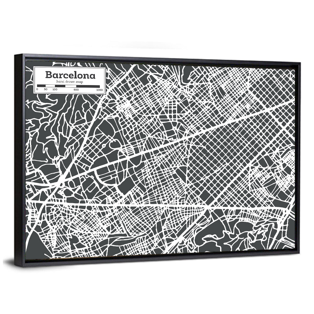 Barcelona Street Grid Map Wall Art