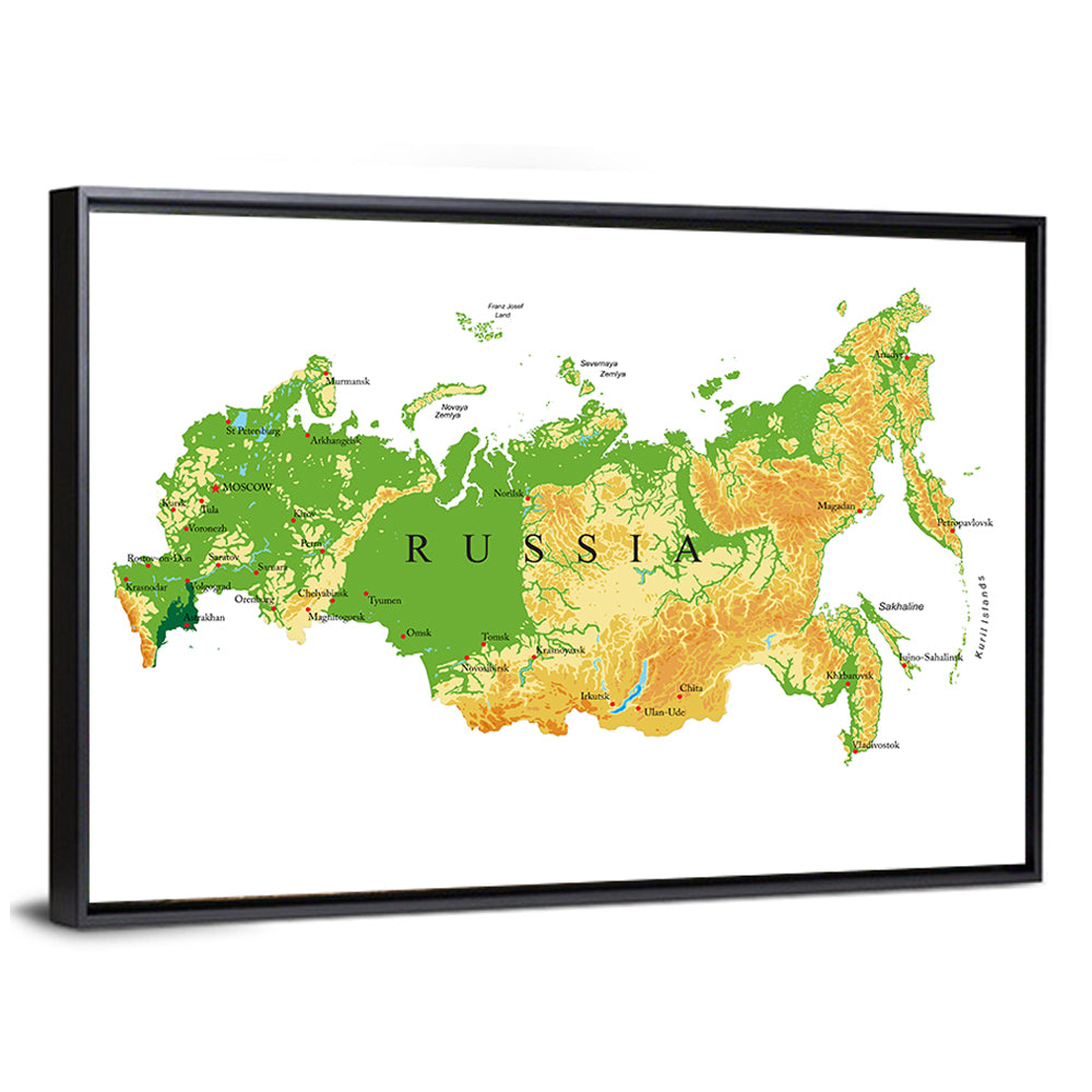 Russia Topographic Relief Map Wall Art