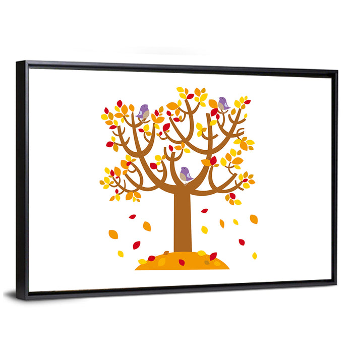 Autumn Tree with Perching Birds Wall Art as a framed canvas