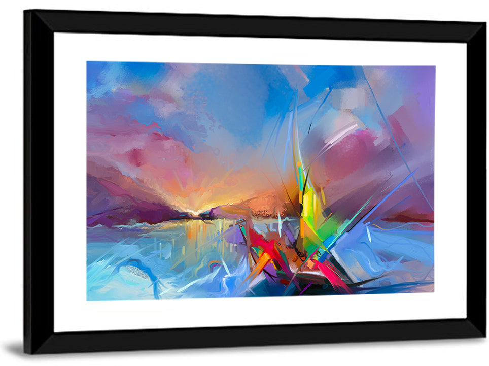 Radiant Sunset Sailboat Painting Wall Art