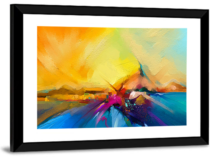 Diagonal Seascape Sunset Wall Art as a framed print