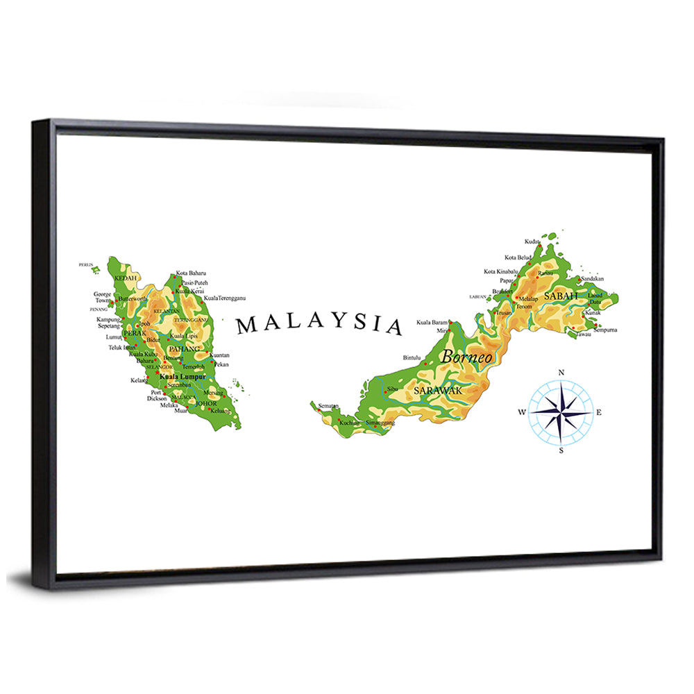 Malaysia Topographic Map Wall Art