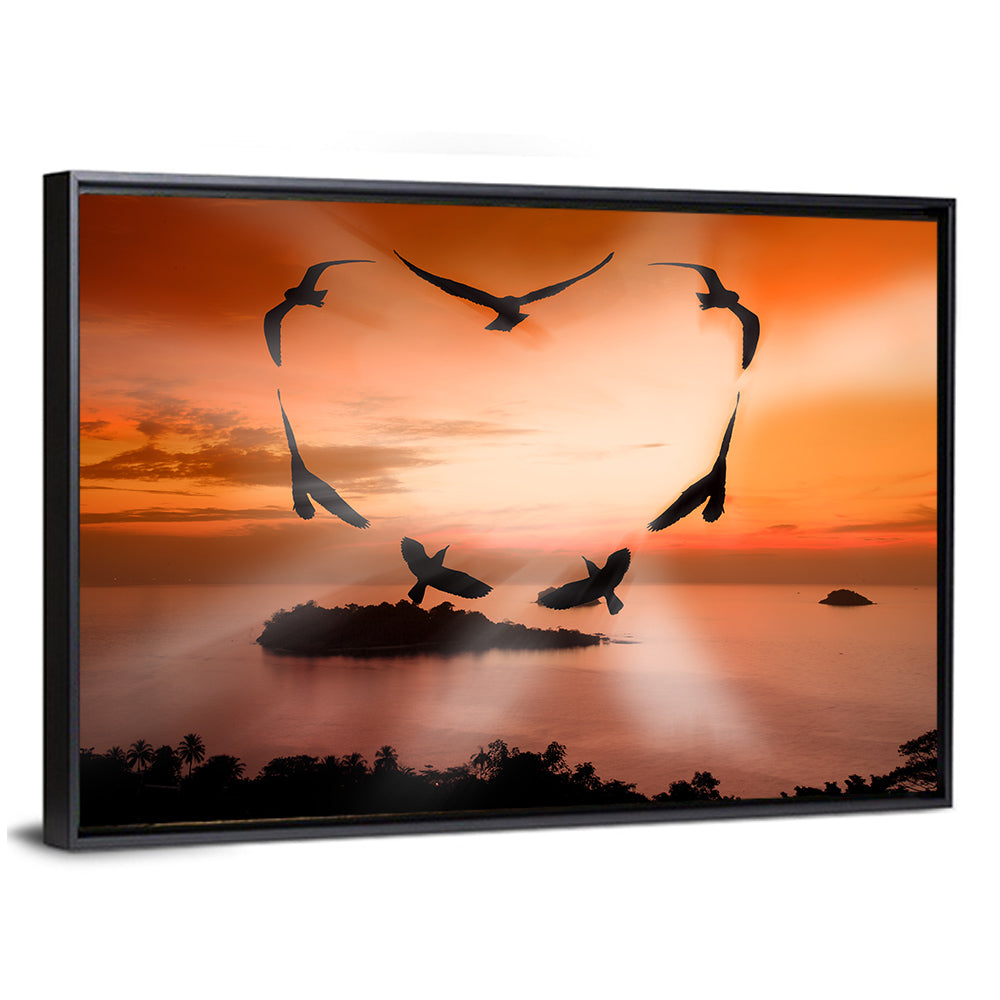 Heart-shaped Birds at Sunset Wall Art