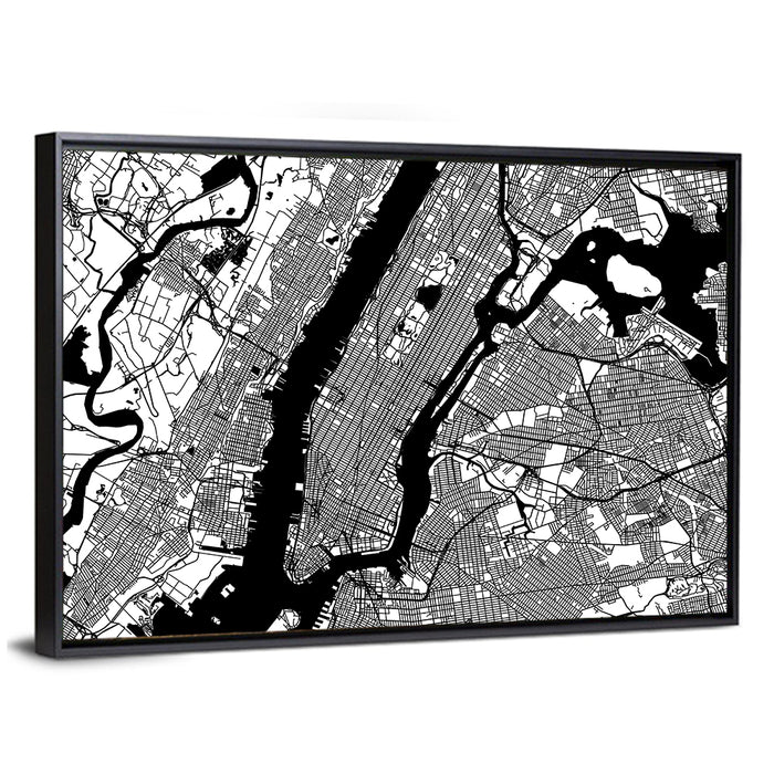Minimalist Manhattan Map Wall Art as a framed canvas