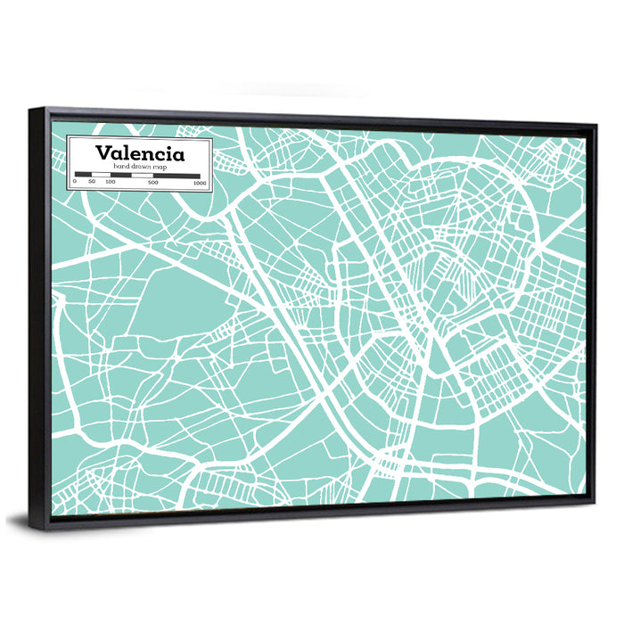 Valencia Street Grid Map Wall Art as a framed canvas