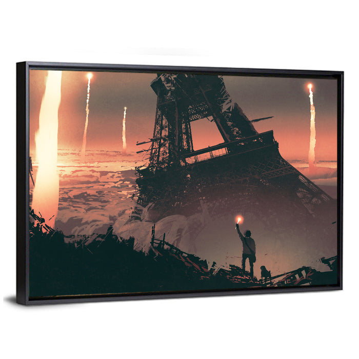 Eiffel Tower Aftermath Wall Art as a framed canvas