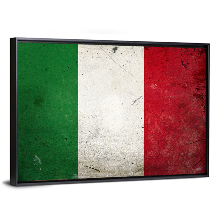 Distressed Italian Flag Wall Art as a framed canvas