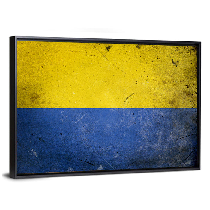Distressed Ukraine Flag Wall Art as a framed canvas
