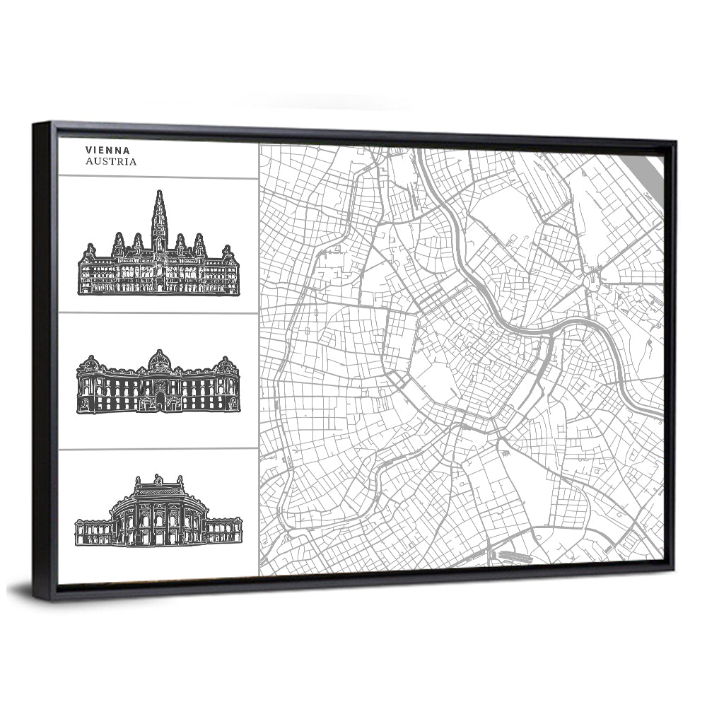 Vienna Map with Landmark Silhouettes Wall Art