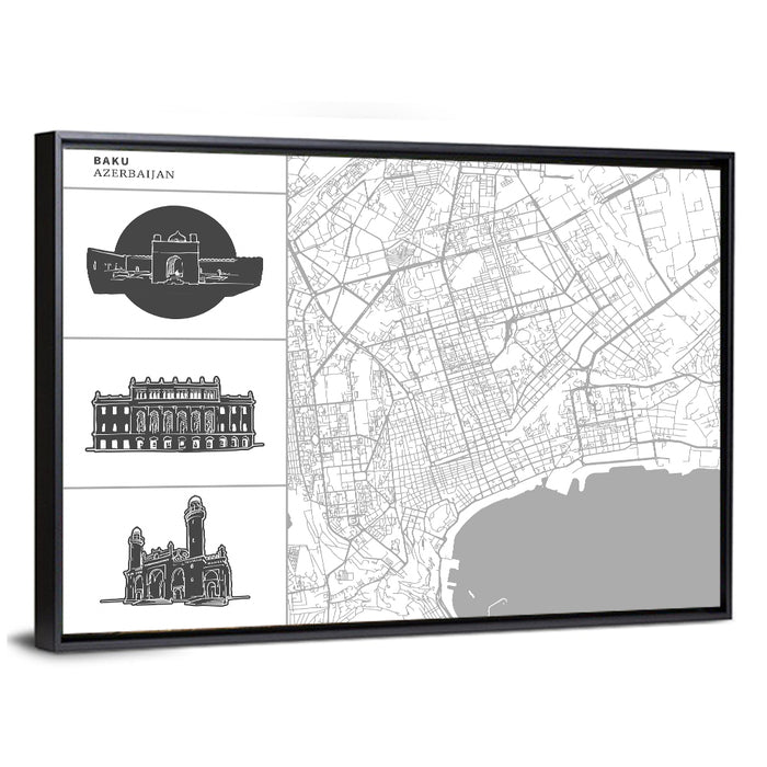 Baku Minimalist City Map Wall Art as a framed canvas