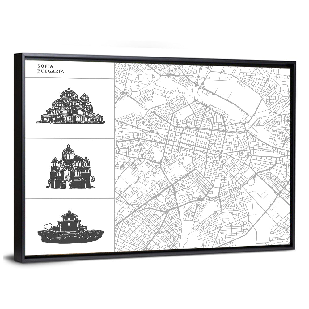 Sofia Map with Cathedral Illustrations Wall Art