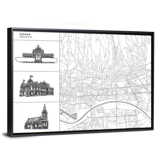 Zagreb City Map Wall Art