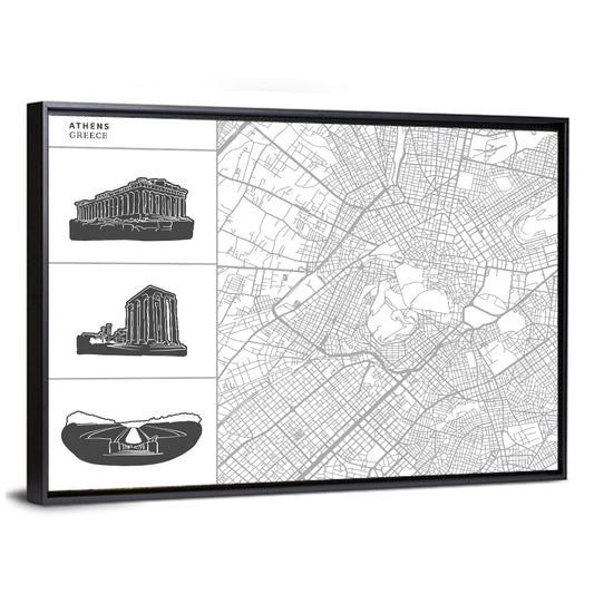 Athens City Map Wall Art