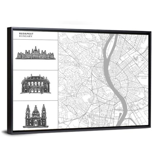 Budapest City Map Wall Art