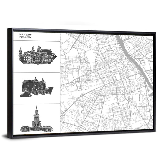 Warsaw City Map Wall Art