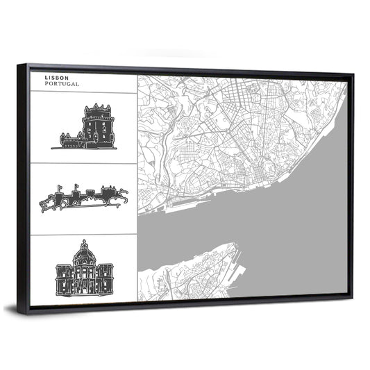 Lisbon city map Wall Art