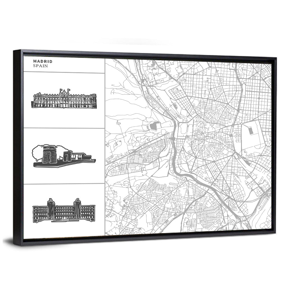 Madrid Map with Architectural Sidebar Wall Art