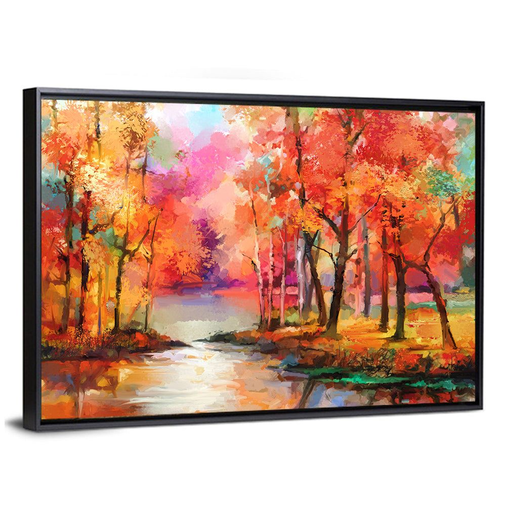 Autumn Lake Reflection Illustration Wall Art