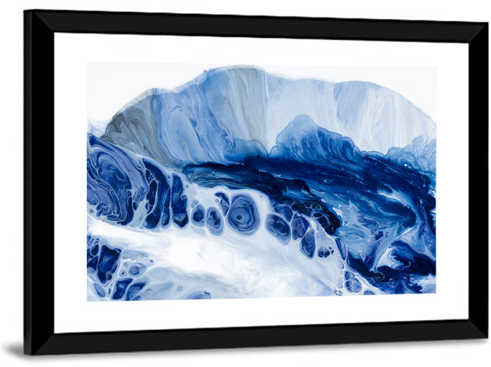 Blue Oil Marbled Swirl Wall Art as a framed print