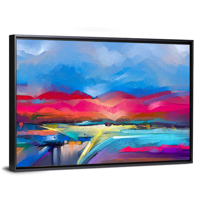 Impasto Mountains at Sunrise Wall Art as a framed canvas