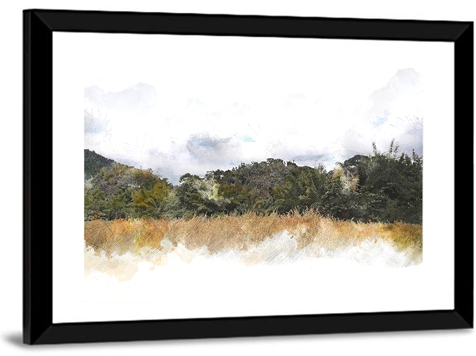 Golden Field Watercolor Illustration Wall Art