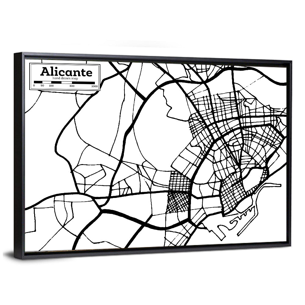 Alicante City Map Wall Art