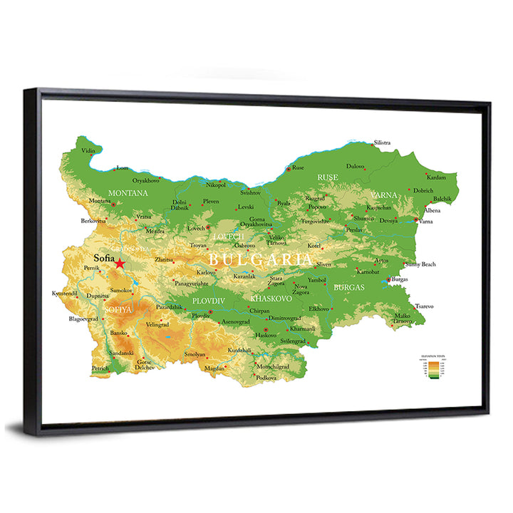 Bulgaria Topographic Map Wall Art