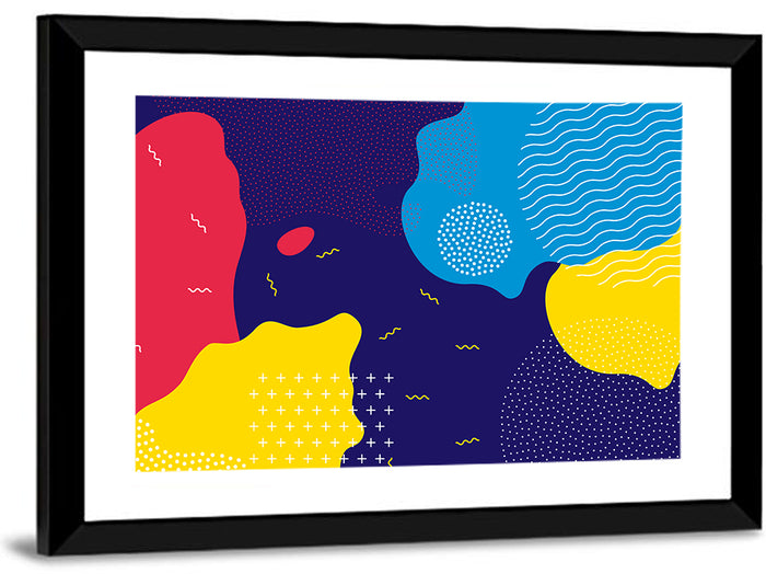 Memphis Dots and Color Blocks Wall Art as a framed print