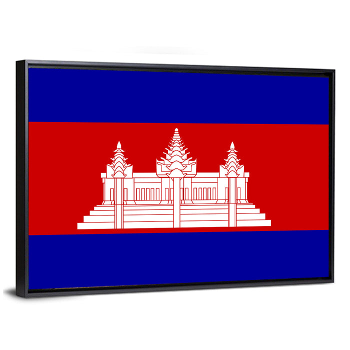 Cambodia Flag with Angkor Wat Emblem Wall Art as a framed canvas