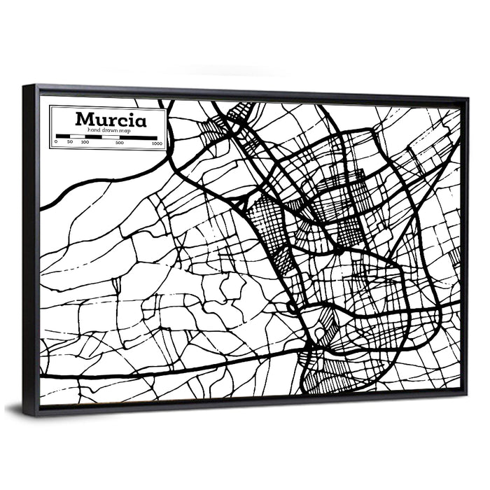 Murcia Schematic Map Wall Art as a framed canvas