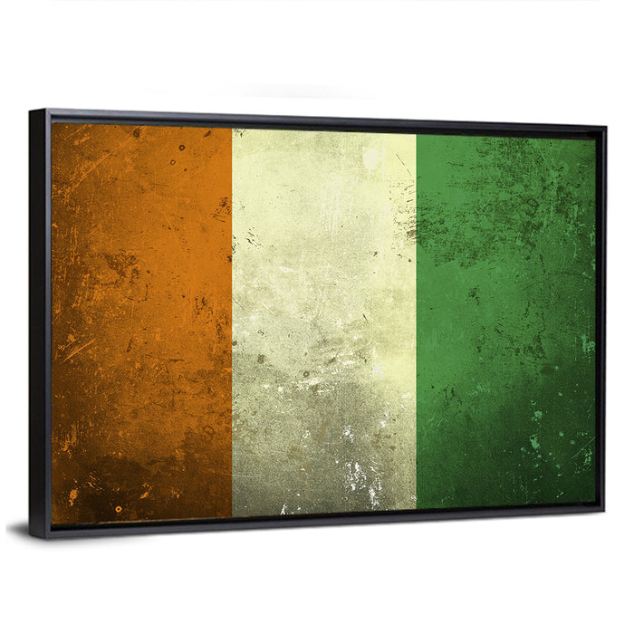 Ivory Coast Vintage Flag Wall Art as a framed canvas