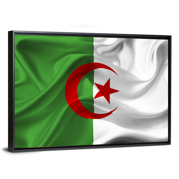 Waving Algerian Flag with Crescent and Star Wall Art as a framed canvas