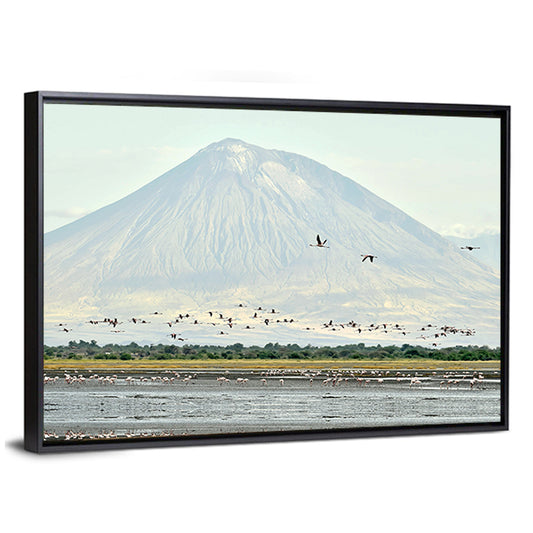 Flamingos Fly Over Lake Natron Wall Art