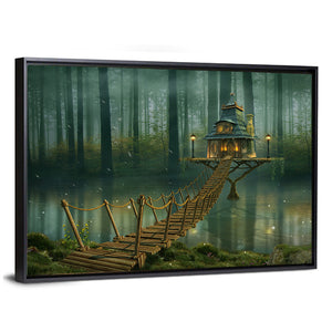 Wooden Fairy House On River Wall Art