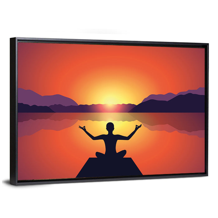 Peaceful Meditation Silhouette Wall Art as a framed canvas