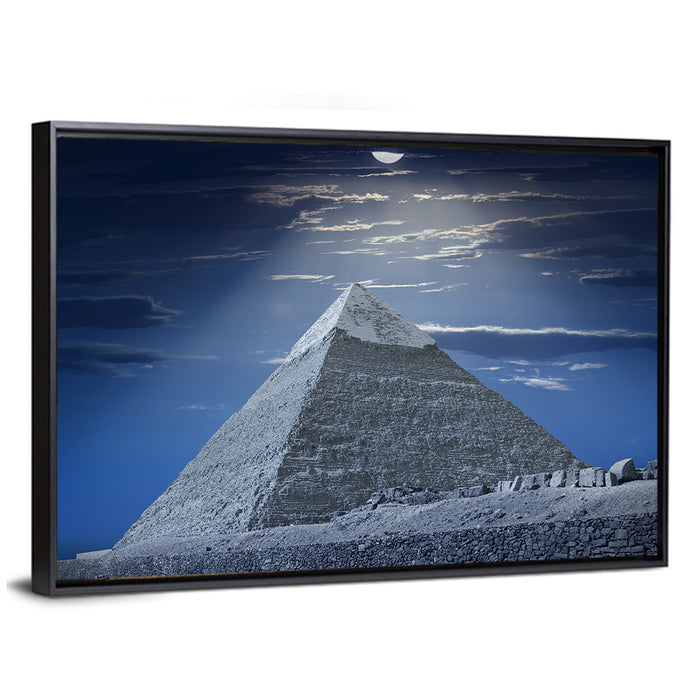 Great Pyramid Under Moonlight Wall Art as a framed canvas