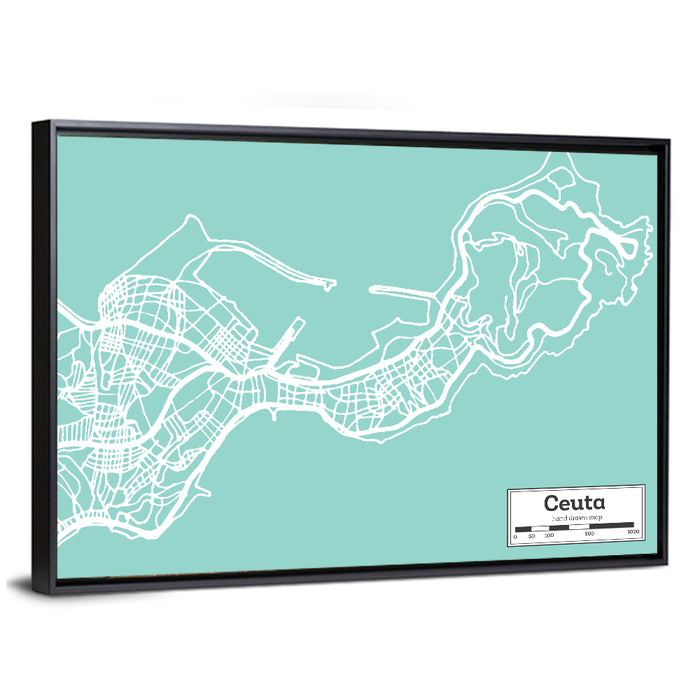 Ceuta City Map Wall Art as a framed canvas