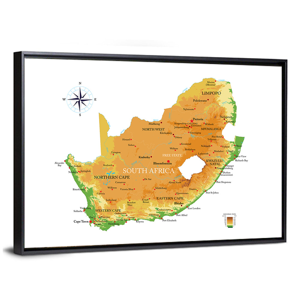 South Africa Physical Map Wall Art