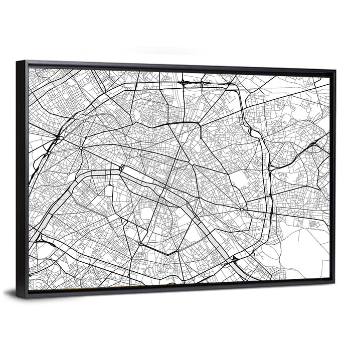 Paris Street Grid Map Wall Art as a framed canvas