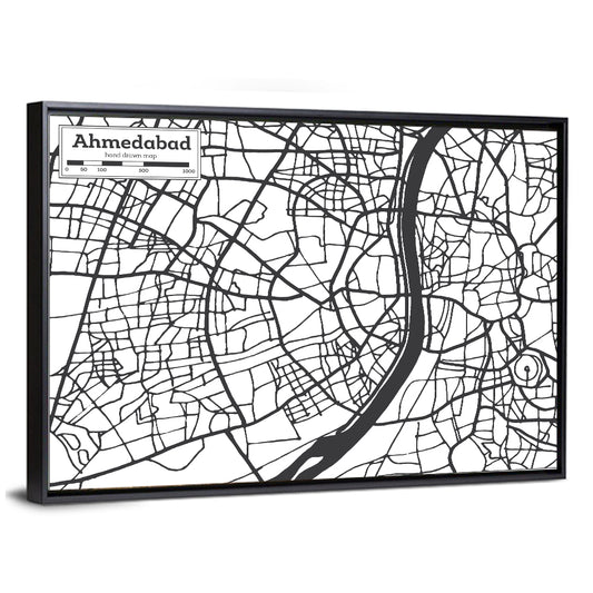 Ahmedabad City Map Wall Art