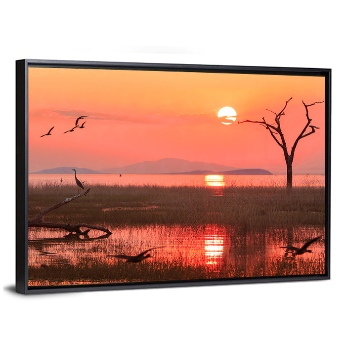 Lake Kariba Sunset Silhouette Wall Art as a framed canvas