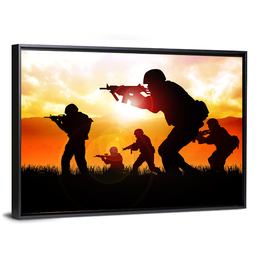 Soldiers Silhouette at Sunrise Wall Art